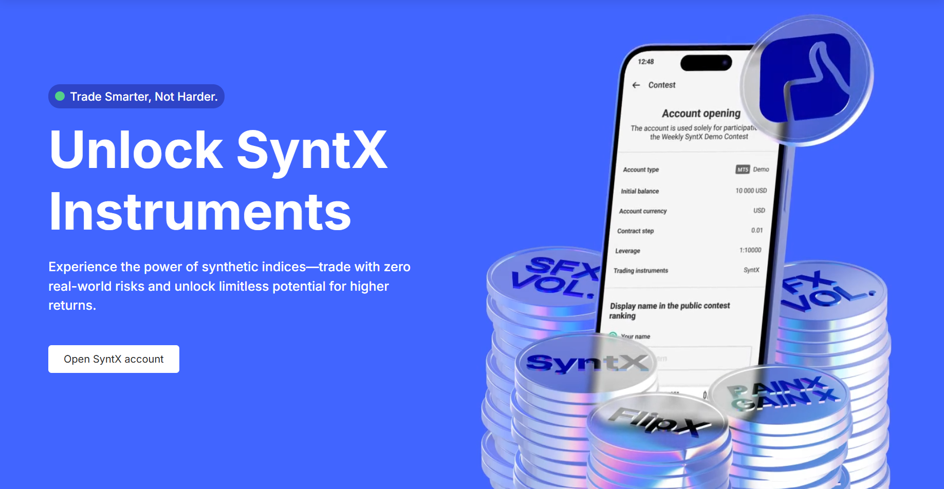 Unlock SyntX Instruments — trade synthetic indices with zero real-world risk